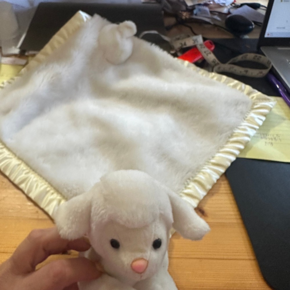 My Banky Aleigh the Lamb Plush Lovey Security Blanket White Satin Trim 14x14
